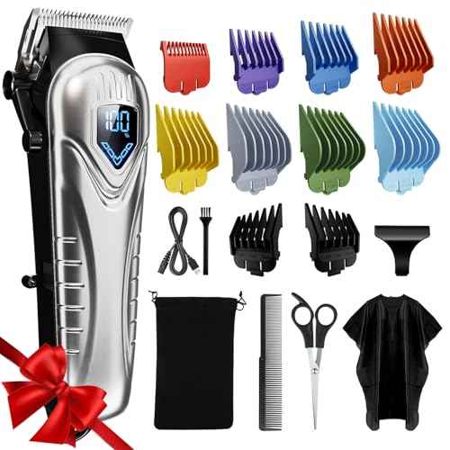 Chicclly Professional Hair Clippers for Men&Women, Low Noise Hair Cutting Kit with 10 Color Combs, LED Display, Gifts for Men, 5H Cordless Clippers and Trimmers Set with Scissors,Cape