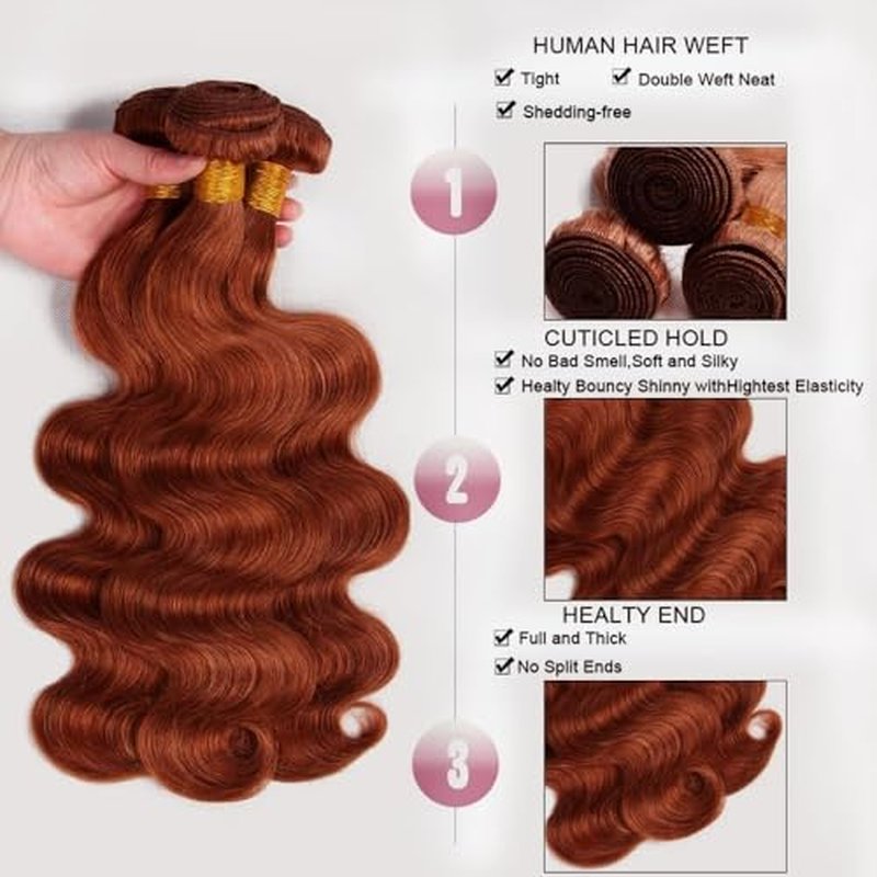 Reddish Brown 33 Human Hair Bundles 26 28 30 Inch Body Wave Bundles Human Hair Unprocessed 11A Brazilian Virgin Hair Weave 3 Bundles for Black Women