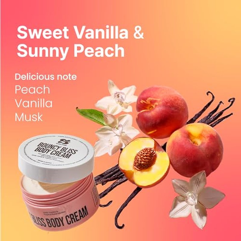 SOLME Bouncy Bliss Body Cream | Skin Tightening Body Butter with Coconut & Jojoba Oil, Collagen & Avocado Extract | Glowing Skin | Peach Vanilla Scent | K-Beauty, 6.76 fl. oz.