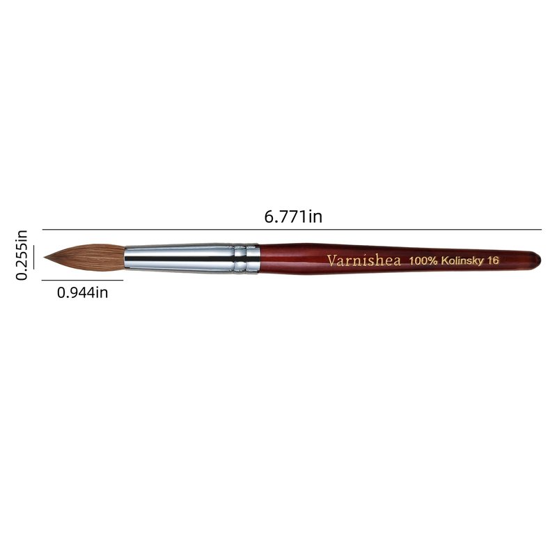 varnishea 100% Pure Kolinsky Hair Acrylic Nail Brush Solid Wood Handle Professional Manicure Brushes for Powder Nail Acrylic Application - Salon & DIY Nail Art Essentials - Size 16, 1.0 Count