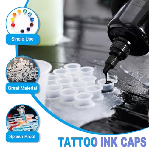 305Pcs 3MM Tattoo Skin and Ink Caps Kit - Emalla 2Pcs Fake Skin Practice and 3Pcs Black Tattoo Ink Cups Holder with 300Pcs Tattoo Ink Caps 100 Small 100 Medium 100 Large Tattoo Supplies for Beginners