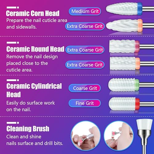 30Pcs Nail Drill Bits Set: 3/32 Inch Carbide Cuticle Ceramic Diamond Nail Bits for Nail Drill for Acrylic Gel Nail Manicure Pedicure Remover Tools for Home Salon
