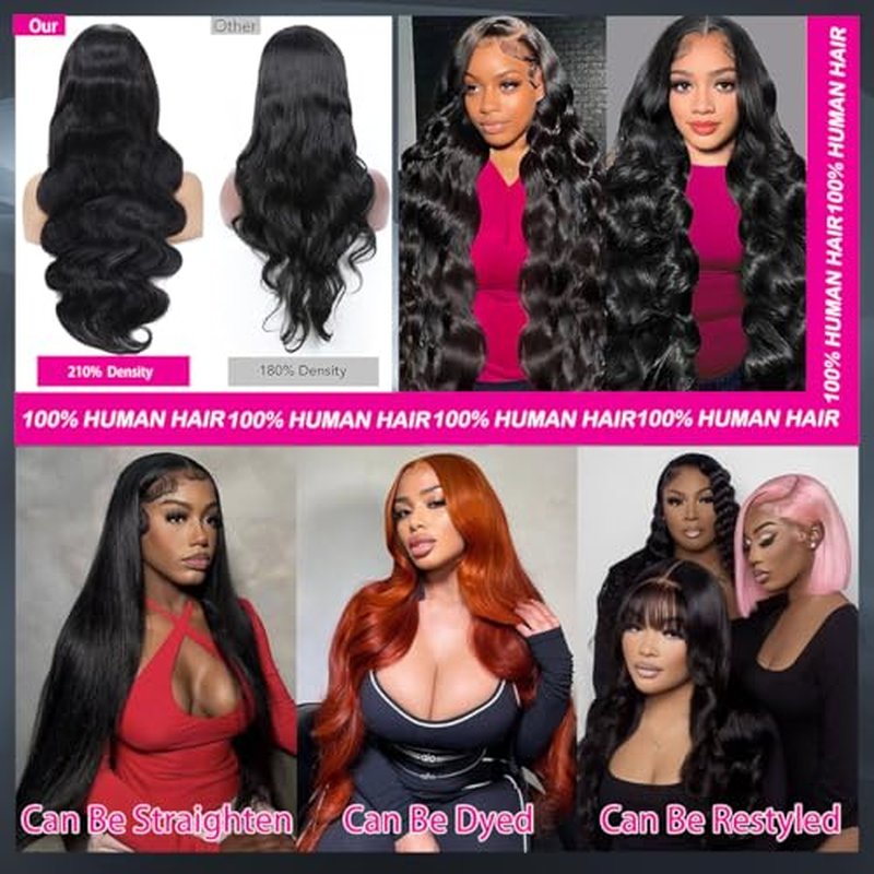 Body Wave 13x6 Lace Front Wigs for Women Human Hair Pre Plucked 220% Density Body Wave HD Lace Frontal Glueless Wig Human Hair Natural Black Wig with Baby Hair 22Inch