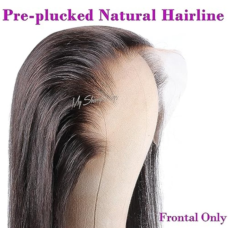 MY SHINY WIGS Real HD Lace Frontal 13x4 HD Frontal Ultra Thin Bleach Knots Virgin Human Hair Pre Plucked with Baby Hair Undetectable & Invisible Lace Straight 12 Inch