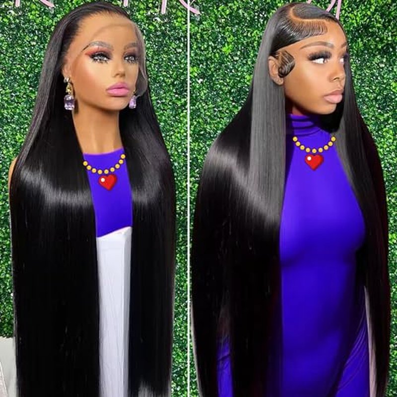 PERISMODA 13x6 Lace Front Wigs Human Hair Pre Plucked Straight HD Transparent Lace Front Wigs Human Hair for Woman 32 Inch 180 Density Frontal Wigs Human Hair Glueless Wigs Human Hair Natural Color
