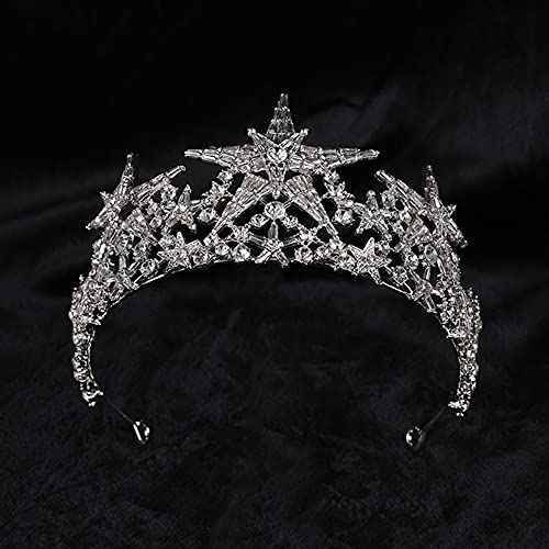 JWICOS Silver Shining Star Princess Tiara Crown for Women and Brides Bridal Hair Accessories for Engagement Wedding Prom Pageant