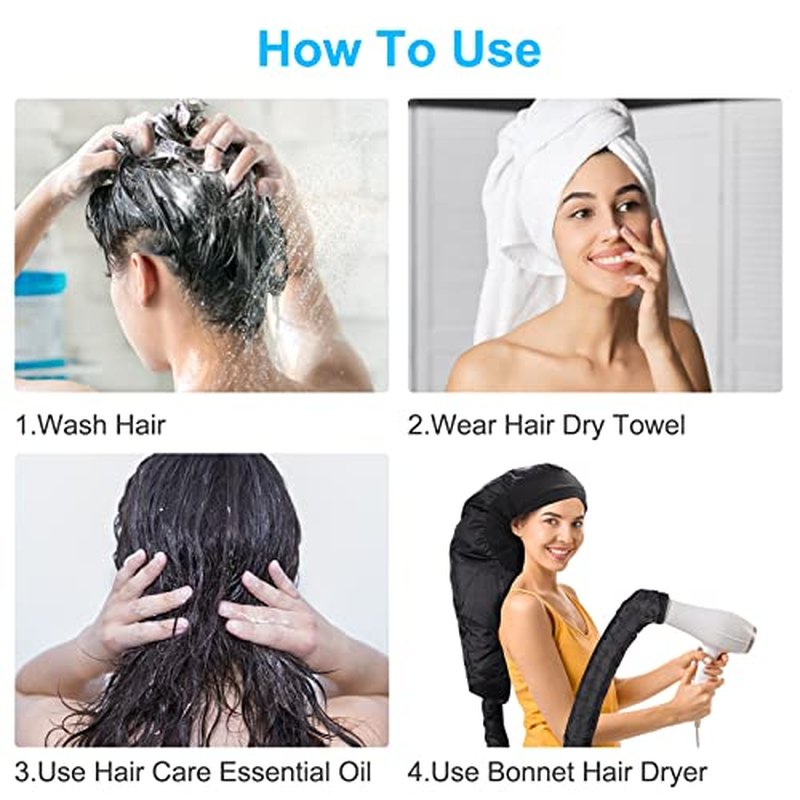 Upgraded Large Hooded Hair Dryer Bonnet Cap with Long Tube for Fast Drying, Fits All Head Sizes and Hair Styling
