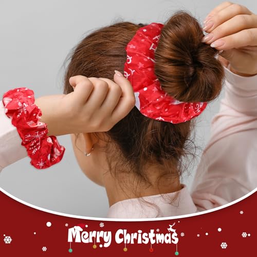 Toulite 48 Pieces Christmas Hair Scrunchies Bulk Soft Elastic Christmas Hairbands Snowman Snowflake Elk Ponytail Holders Winter Xmas Hair Accessories for Women Girls (Vivid Style)