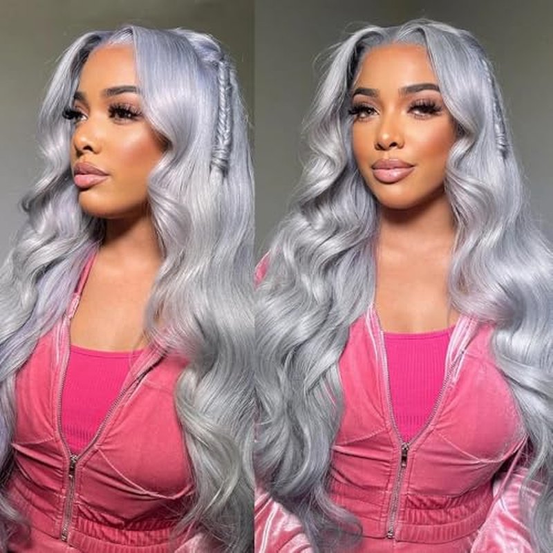 Smartinnov Silver Lace Front Wigs Human Hair 20 Inch for Women Platinum Grey Straight Real Hair Pre Plucked 150% Density 13¡¿4 HD Transparent Lace Frontal Wig Glueless Grey Lace Front Wigs for Women