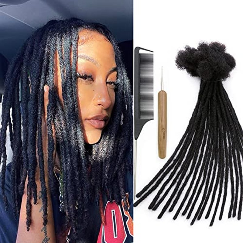 IXIMII 60 Strands Dreadliock Extensions Human Hair 8 inch 0.6 cm Full Handmade Permanent Loc Extensions Soft Natural Black Dreads with Needle and Comb for Men and Women,Can Be Dyed Bleached Curled