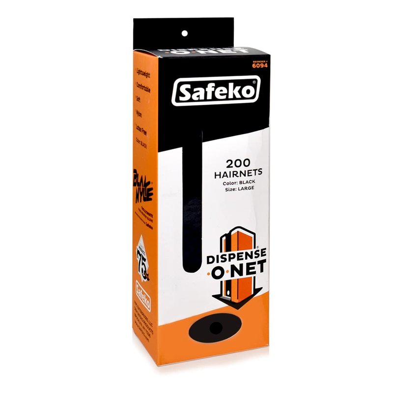 SAFEKO Dispense-O-Net Hairnet Dispenser & Wall Mount | Black Hairnets + Wall Mount | Lightweight Nylon Hairnets | Latex-Free