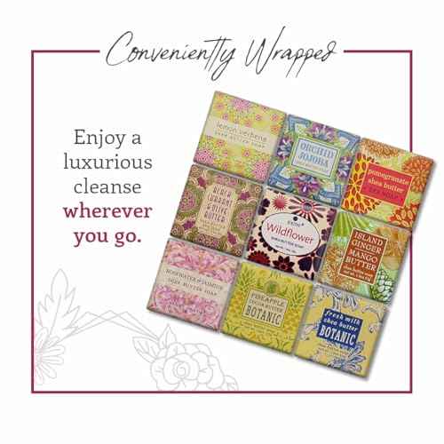 Jolitee French Milled Botanical Soap Sampler Set of 9 - Individually Wrapped Vegetable-Based Mini Soaps with Essential Oils, Shea Butter, and Natural Extracts (Floral Favorites - White Box)