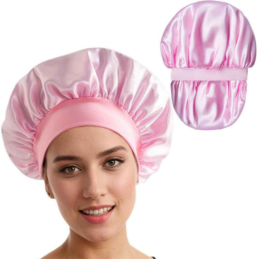 WOMEI Silk Bonnet for Sleeping Women Men - Larger Double Layer Satin Bonnet - Hair Bonnet for Sleeping - Shower Cap for Curly Hair (Pink)