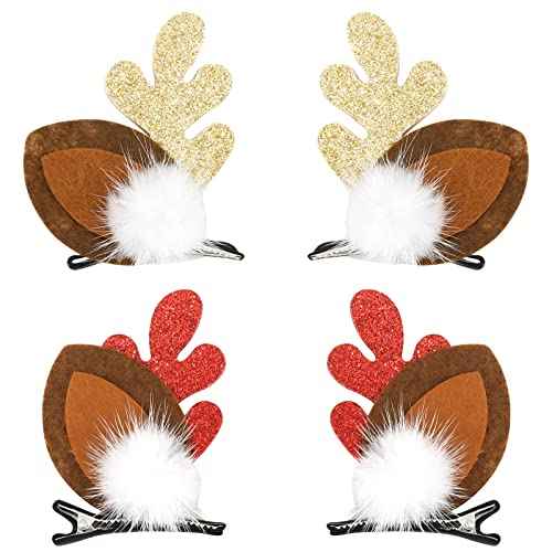 YISSION 2 Pairs Christmas Hair Clips for Girls Women Reindeer Antlers Ears Hair Clip Deer Horns Hair Barrettes Cute Hairpins Christmas Hair Accessories for Girls Women