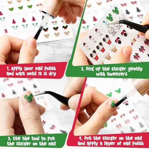 L1rabe Christmas Mouse Nail Stickers - 8 Sheets 3D Mouse Inspired Christmas Nail Art Stickers Self Adhesive Xmas Cute Cartoon Nail Decals for Women Girls, DIY Art Charms Nail Stickers Gifts for Kids