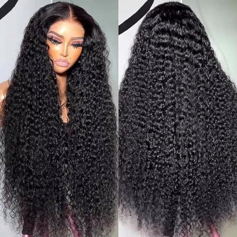 26 Inch 13x6 Deep Wave Lace Front Wigs Human Hair HD Transparent Lace Frontal Curly Wigs 200 Density Deep Curly Lace Front Wigs Human Hair Wig Pre Plucked Natural Color Deep Wave Wig
