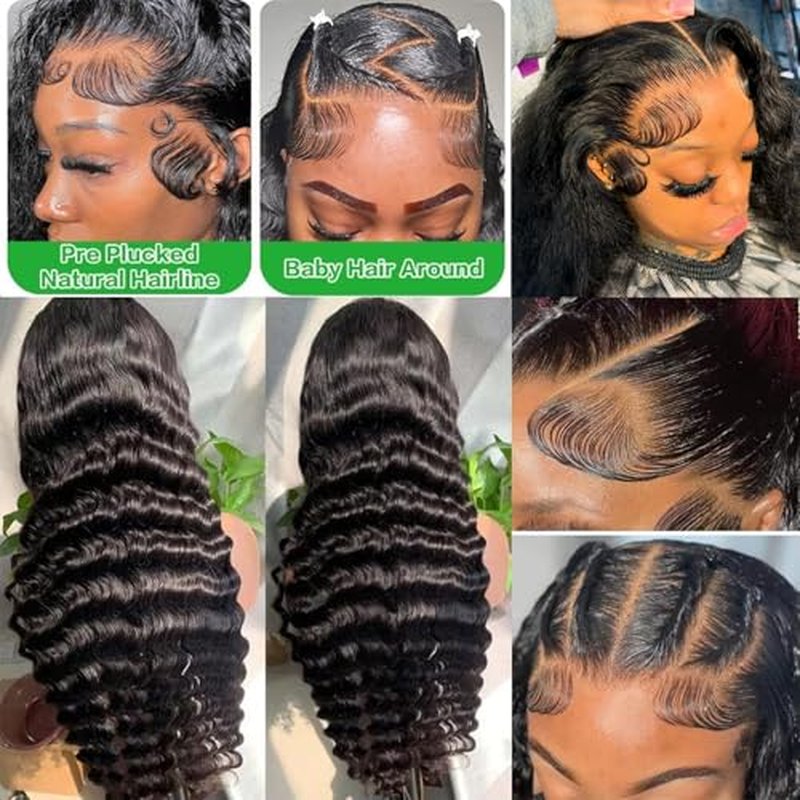 24 Inch 13x6 Lace Frontal Deep Wave Wigs Human Hair 13x6 Lace Front Deep Wave Wig 200% Density Pre Plucked Lace Front Curly Human Hair Wigs for Women Glueless Wig
