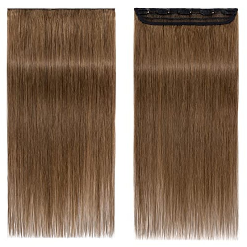 S-noilite Clip in Human Hair Extensions - Real Human Hair One Piece/5 Clips, 3/4 Full Head - Thicker, Straight, Soft 22"-100g, #06 Light Brown