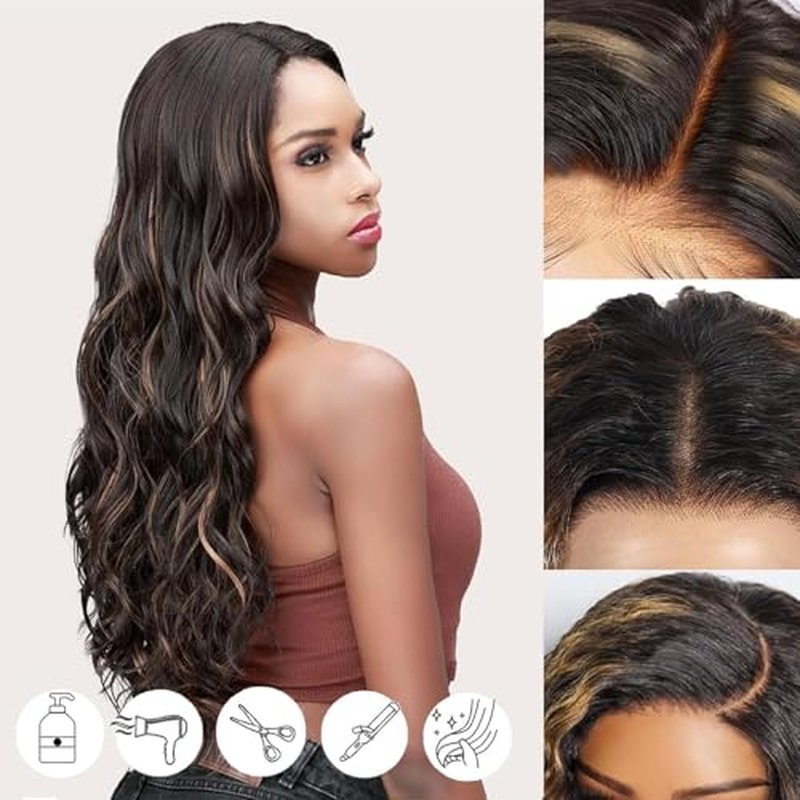 13x6 Lace Front Wigs Human Hair Balayage Highlight Ombre Body Wave Lace Front Wigs Human Hair Pre Plucked 180% Density HD Lace Glueless Wigs for Black Women 20 Inch FS1B/30