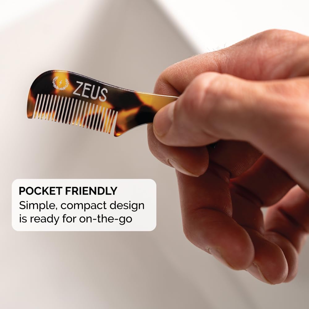 ZEUS Handmade Saw-Cut Mustache Comb for Men, 3 Pack Grooming Pocket Combs