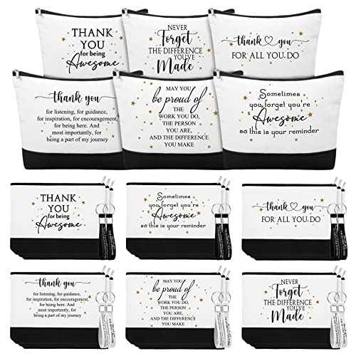 Sanwuta 48 Pcs Thanksgiving Day Make up Bags for Women Employee Appreciation Cosmetic Bags Canvas Keychains Bulk Gifts for Coworkers Nurse Team Staff(Classic)
