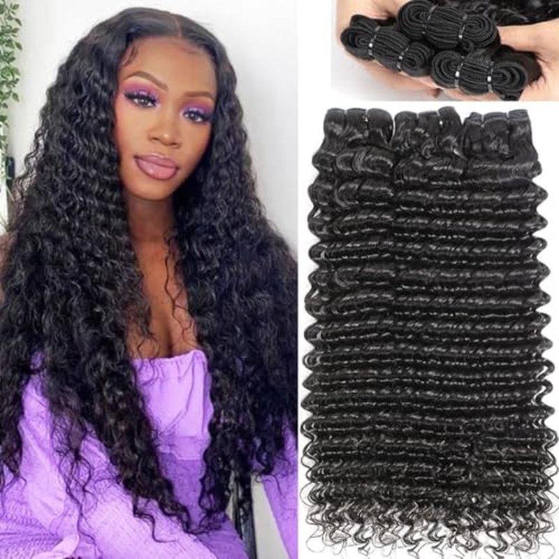 12A Deep Wave Bundles Human Hair 18 20 22 Inches, 100% Unprocessed Indian Human Hair Bundles Wet and Wavy Raw Virgin Hair Curly Weave 3 Bundles Deal (Natural Color, 18 20 22 Inches)