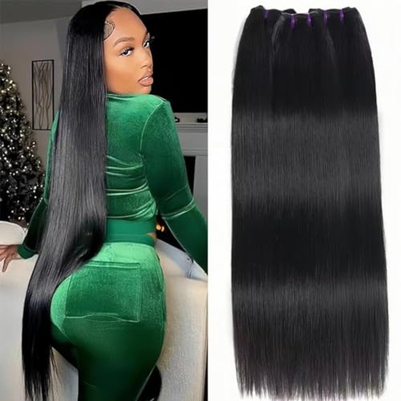 Straight Human Hair Bundles 100% Unprocessed Brazilian Virgin Human Hair 16A Straight 3 Bundles for Black Women Double Weft Natural Black