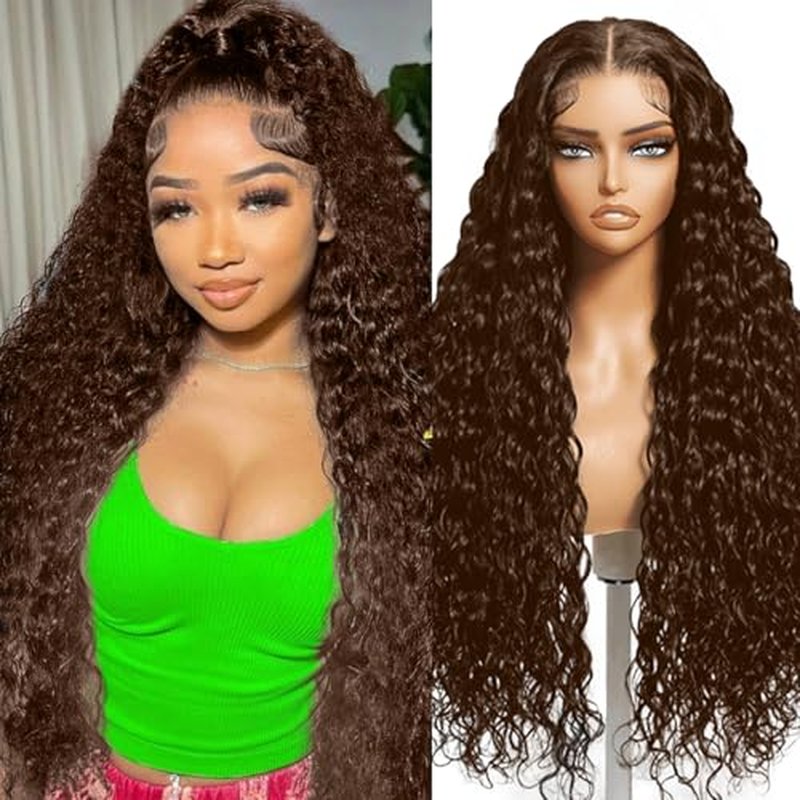 26 Inch Chocolate Brown Deep Wave Lace Front Wigs Human Hair 220 Density 4# 13x4 HD Lace Frontal Wigs Curly Human Hair Brown Glueless Wig For Women Pre Plucked with Natural Hairline