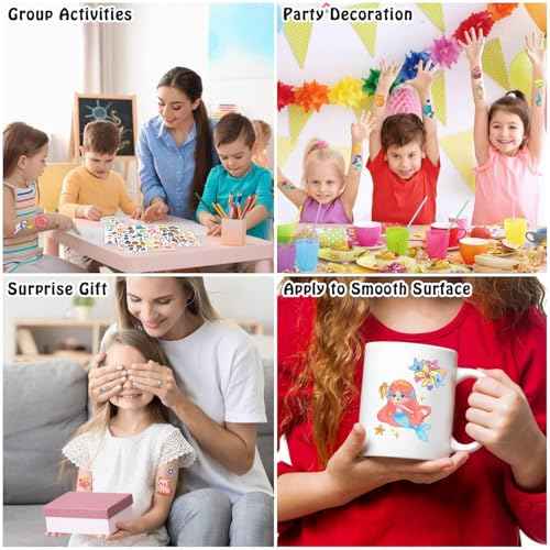 Partywind 168 Sheets (2000 Styles) Kids Temporary Tattoos for Party Supplies, Fake Tattoo Stickers with Dinosaur/Mermaid/Pirate for Boys and Girls, Birthday Games for Back to School Party