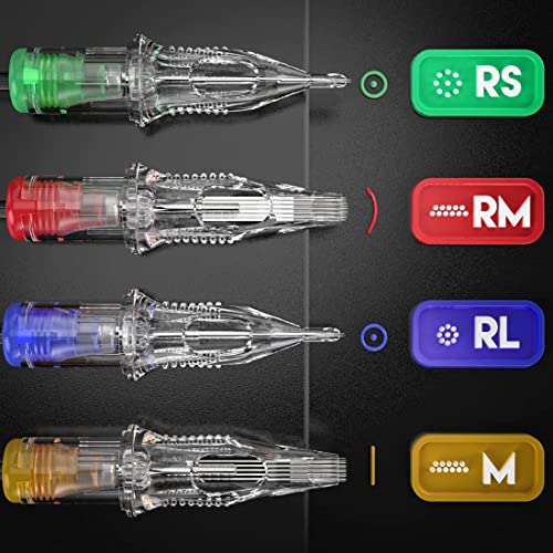 Dragonhawk Extreme Tattoo Needles Cartridges - 50PCS Mixed Sizes 1007RM 1009RM 1203RL 1205RL 1207RL Professional Disposable Round Liner Magnum Needles for Lining Shading