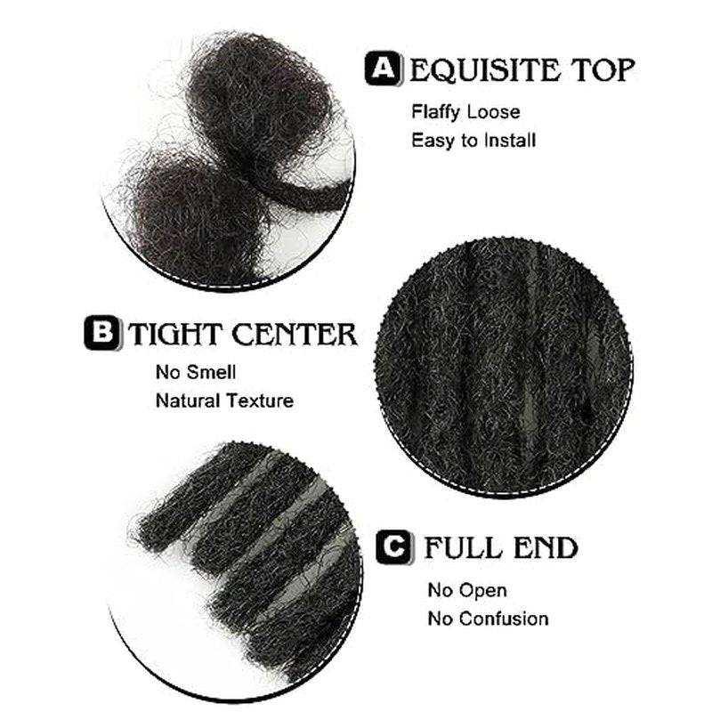 4inch 100 Strands 100% Human Hair Dreadlock Extensions, 0.6cm Width Handmade Loc Extensions Human Hair for Men Women Kids, Permanent Dread Extensions Can Be Dyed Bleached Curled(Natural Black)