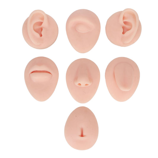 Fayelume 7PCS Piercing Practice Model Kit, Silicone Body Part Model For Piercing, Body Piercing Practice Model Kit Simulation Ear Eye Nose Mouth Tongue (Light Skin Colour)