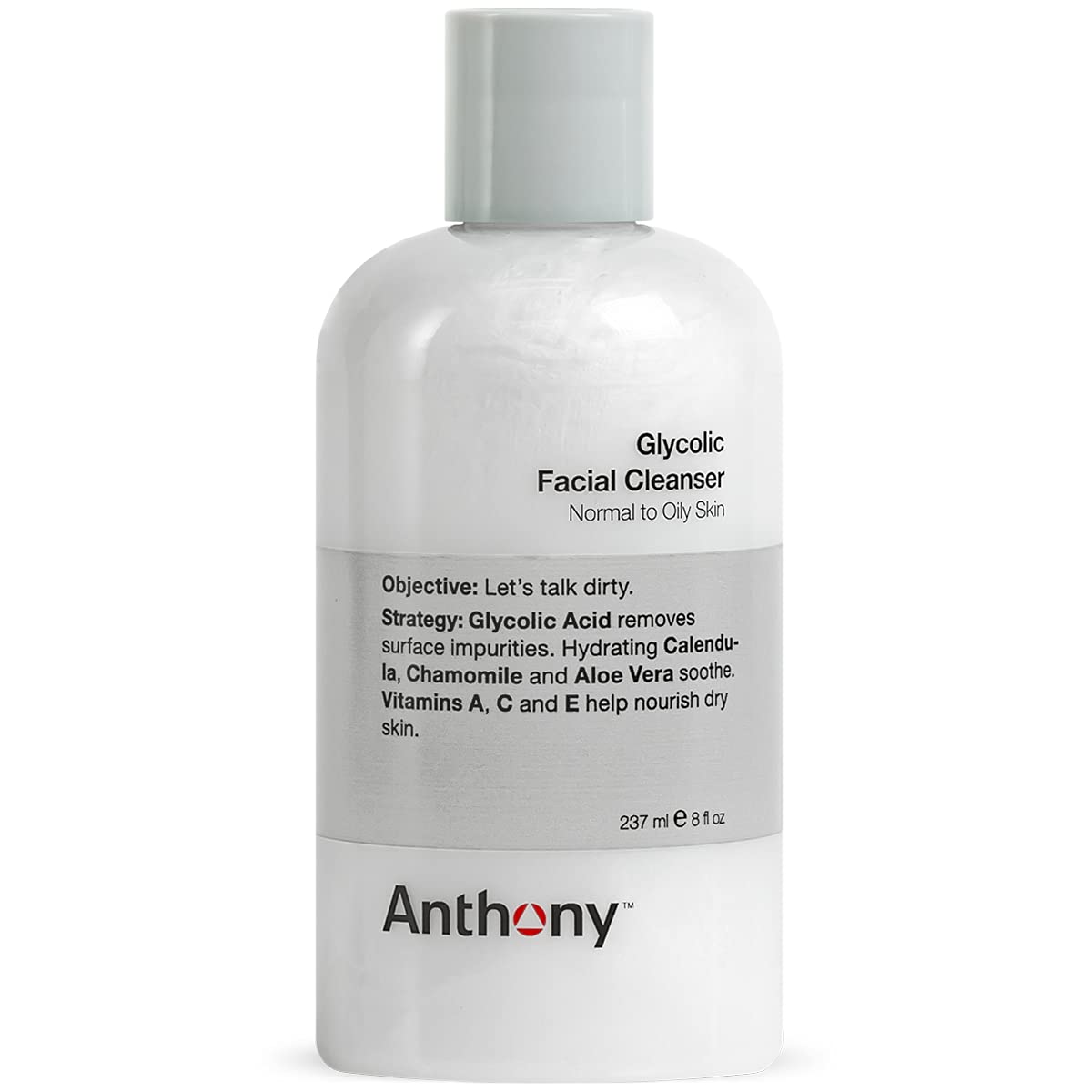 Anthony Glycolic Facial Cleanser for Men, Glycolic Acid Face Wash, Daily Glycolic Acid Cleanser with AHA for Deep Cleansing, Shave Prep, Removes Dirt and Oil, Non Foaming, 8 Fl Oz