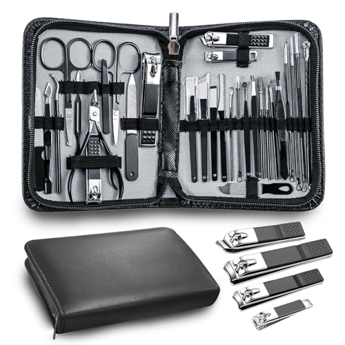 Manicure kit Personal Care Mens Grooming Kit, 30 in 1 Professional Nails Kit Pedicure Kit, Nail Clippers for Men and Beauty Tool Portable Set, with Luxurious Travel Case (Black)