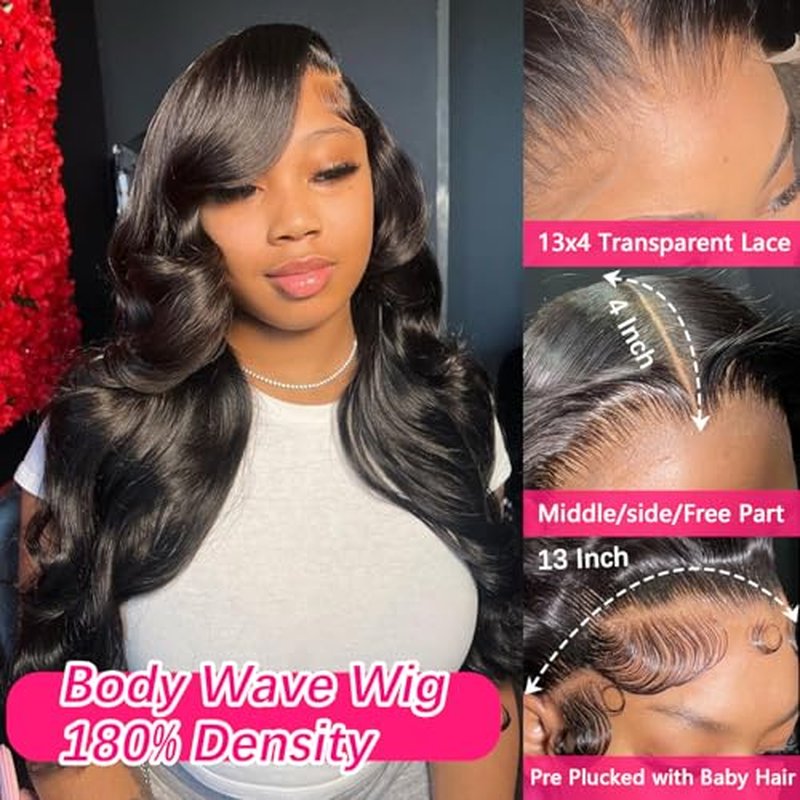 26inch Lace Front Wigs Human Hair 180% Density 13x4 HD Body Wave Lace Frontal Wig 100% Human Hair Glueless Wigs for Women Natural Color