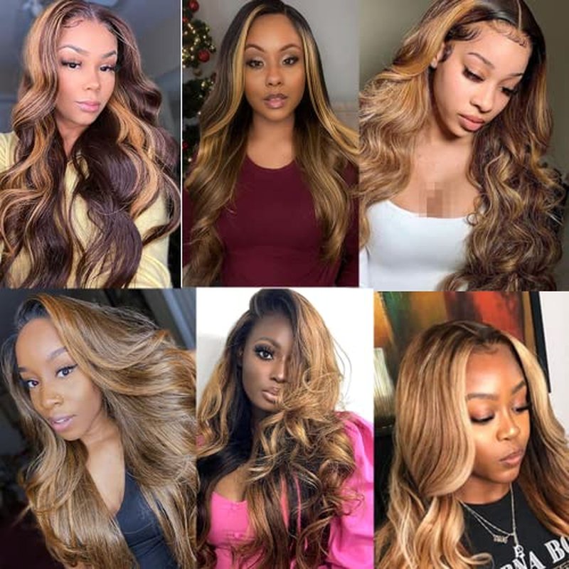 Highlight Bundles Ombre Brown Body Wave Human Hair Bundles P427 Blonde Body Wave Hair Double Weft Two Tone Blonde Bundles Mixed With Brown Hair Extensions 24 26 28 inch