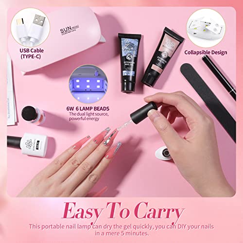 BORN PRETTY Poly Nail Extension Gel Kit-6 Colors Poly Nails Gel Kit Nude Clear Jelly Pink All In One Kit Builder Glue Gel with Nail Lamp Base Top Coat Set Nail Forms French Manicure Set for Beginner Starter DIY at Home Mother's Day Gifts