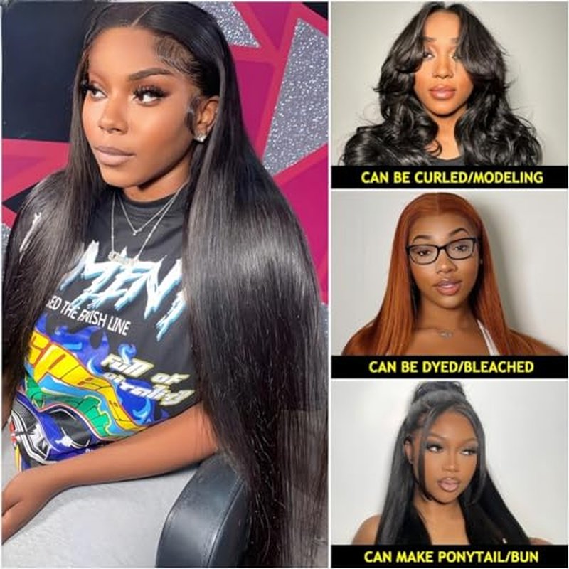 NICY 360 Transparent Lace Straight Wig Remy Human Hair Updo Pre Plucked Glueless Frontal Wigs Hair Extrenstion with Baby Hair (Natural color Straight, 18inch)