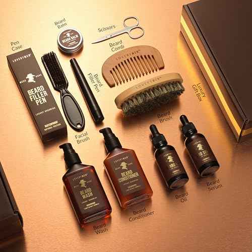 LOVERY Beard Care Kit - Gifts for Dad -12pc Complete Grooming Set in Cedarwood, Beard Balm, Wash, Conditioner, Oil, Serum, Beard Pen Birthday Gifts for Men Boyfriend Husband, Mens Gifts for Him