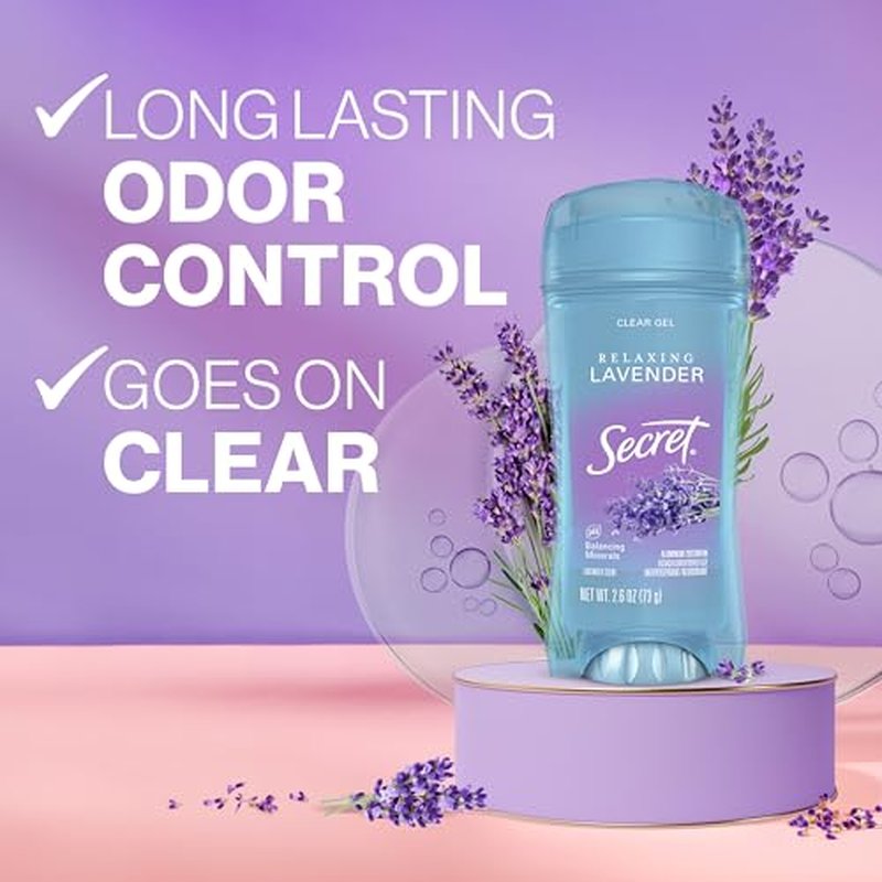 Secret Fresh Antiperspirant Deodorant for Women, 72hr Breathable Sweat & Odor Protection, Instant Freshness & Gentle, PH Balancing Minerals, Clear Gel, Relaxing Lavender Scent, 2.6 oz (Pack of 2)
