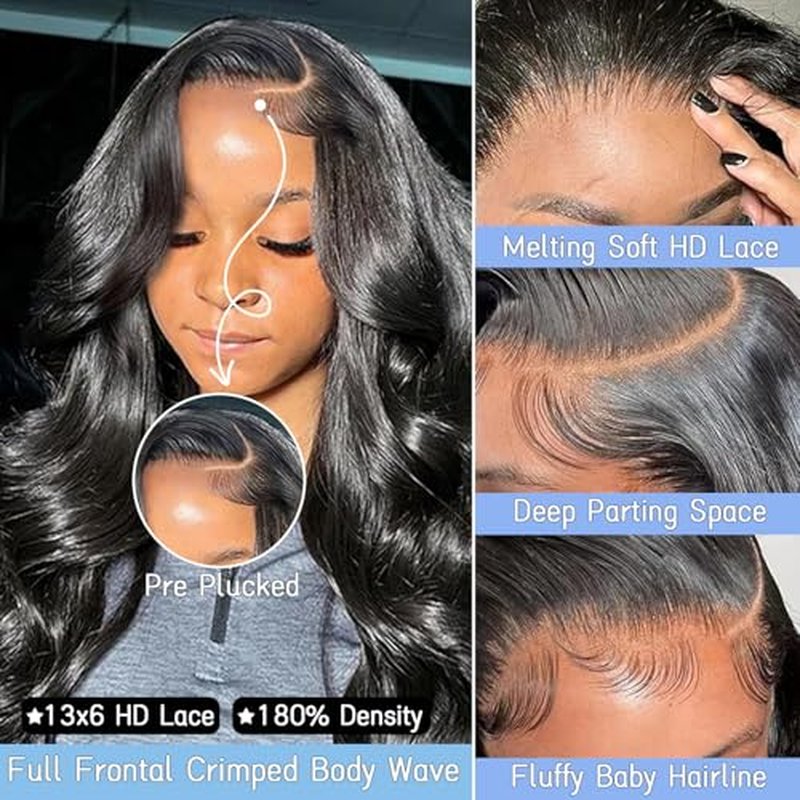 Body Wave 13x6 Lace Front Half Wigs Human Hair Glueless Pre Plucked Pre Cut 200% Density Ear-To-Ear Frontal Wigs Human Hair 22 Inch Wear and Go Glueless Drawstring Wig