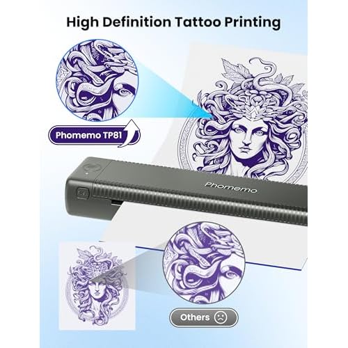 Wireless Tattoo Stencil Printer, Stencil Printers with 10pcs Transfer Paper, Tattoo Printer for Tattoo Artists & Beginners, Compatible with Tablet,Smartphone & PC,Gray