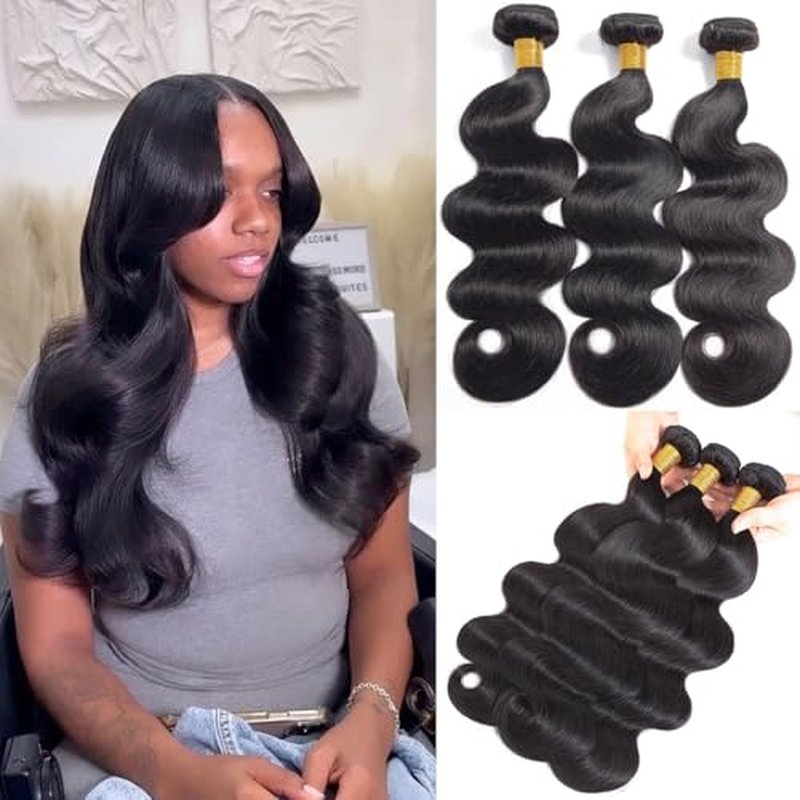 16A Human Hair Bundles 18 20 22 Inch Body Wave Bundles Human Hair 300g Brazilian Virgin Body Wave 3 Pieces Deals Brazilian Quick Weave Extensions Wet and Wavy Extensions Natural Black