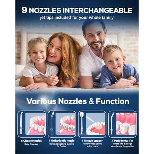 JTF Water Dental Flosser Picks for Teeth - 4 Modes Cordless Oral Irrigator, 300ML Portable Water Flosser & Rechargeable IPX7 Waterproof Water Teeth Cleaner for Home Travel with 9 Jet Tips (Pink)