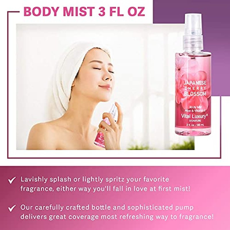 Bath & Body Care Travel Set - Home Spa Set with Body Lotion, Shower Gel and Fragrance Mist, Personal Body Care Travel Set for Birthday Christmas New Year Gifts(Japanese Cherry Blossom)