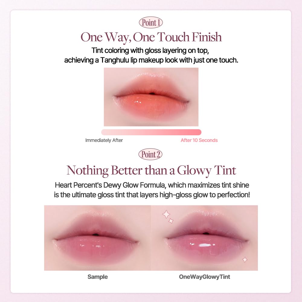 Heart Percent Dote On Mood One Way Glowy Tint, Glass-like High Shine Glossy Finish w/Long-Lasting Luminous Color Lip Stain for Glowy Look, #11.Dawn Mauve