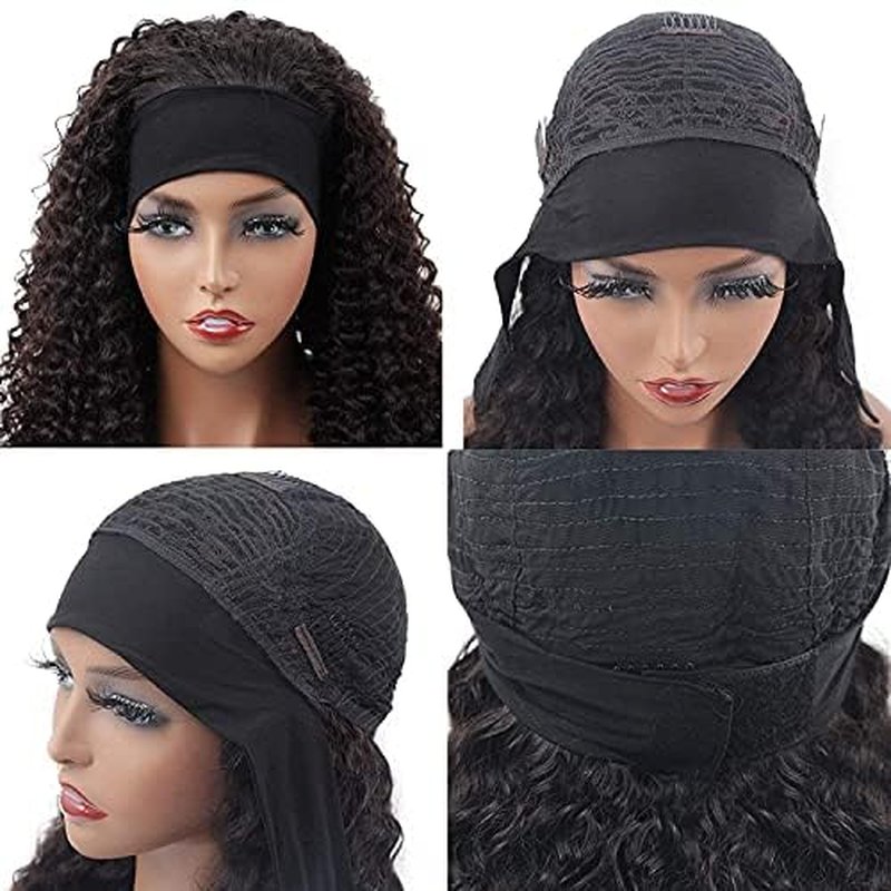 WENYAN Headband Wig Human Hair Deep Wave 22 Inch Wigs for Black Women Glueless None Lace Front Curly Wave Wig Brazilian Virgin Hair Wear and Go Wigs Machine Made 150% Density Natural Color