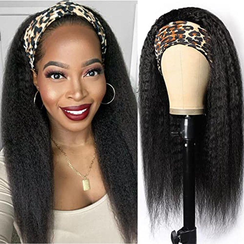 SUPERNOVA Kinky Straight Human Hair Brazilian 180% Wig - Yaki Straight Wigs with Black Headband - Kinky Afro Wigs for Black Women (18 inches)