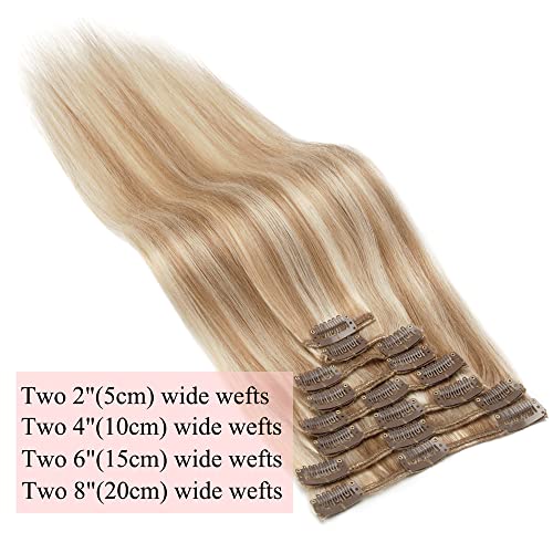 MY-LADY Clip in Hair Extensions Real Human Hair Ash Blonde & Bleach Blonde 14 Inch 60g Remy Hair 8pcs Weft Balayage Full Head Straight for Women