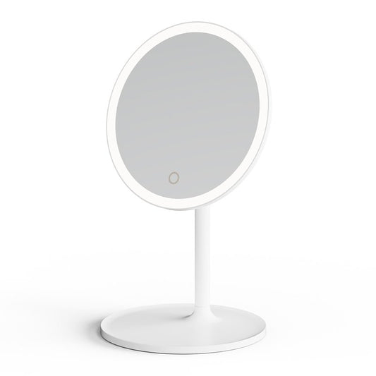 mooas Travel Makeup Mirror, Portable LED Lighted Vanity Mirror, 6.1×7.83 in Slim Foldable Mirror with Touch Control, 3-Color Dimmable Lighting, Rechargeable USB-C, Pouch Included, White (Round)